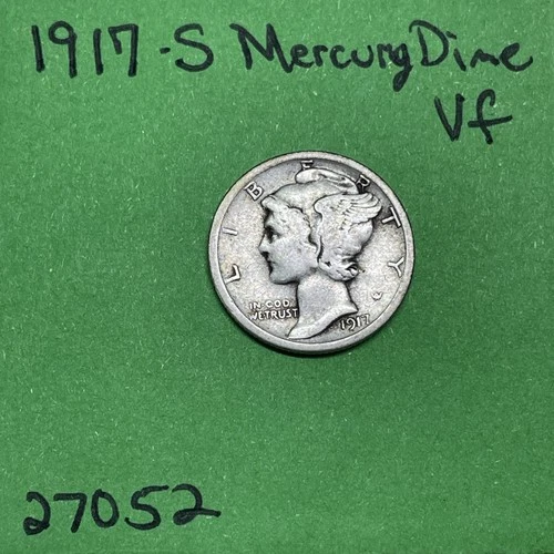 1917-S Mercury Dime 10c Vf Very Fine 90% Silver