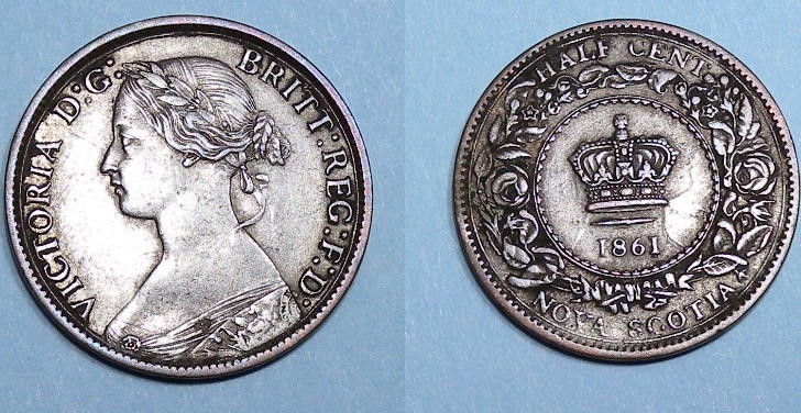 1861 NOVA SCOTIA HALF CENT LUSTORUS AUNC CANADA AUCTION COMP $84 #583-3