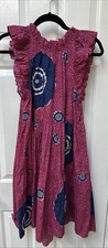 Ulla Johnson Sz 6 Ruffle Cap Sleeve Pink Blue Midi Knee Length Sleeveless Dress