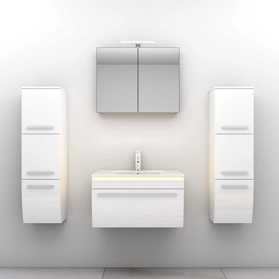 Badmöbel Set Gently 3 V3 Weiß Badezimmermöbel Badspiegel Waschtisch 70 cm - Bild 3 von 4