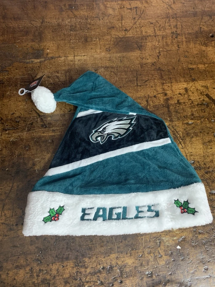 NFL Philadelphia Eagles Striped Embroidery Fleece Santa Hat For Christmas New! - Image 2 of 3