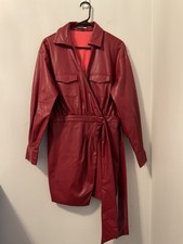 Fashion Nova Faux Leather Burgundy Red Shirt Dress Size M