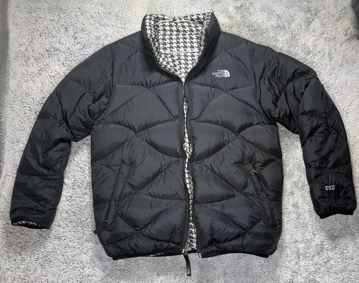 North Face Nuptse Puffer Jacket Girls XL Houndstooth Goose Down 550 Fill 2010