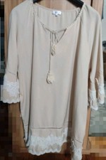Tunika Kleid Beige mit Spitze Gr. XXL bis Gr. 44