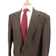 VTG Lands End Tweed Brown Colorful Mini Check Blazer Sport Coat Jacket 43L USA