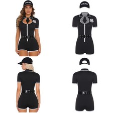 Women Set Dirty Jumpsuit Disco Uniform Suit Cosplay Hat Costume Theme Dress Up
