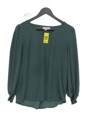 Loft Damen Top M grün gepunktet 100% Polyester Langarm Rundhals Basic