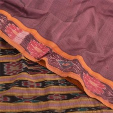 Sanskriti Vintage Sarees Pink Ikat Handwoven Odisha Pure Cotton Sari 5 Yd Fabric