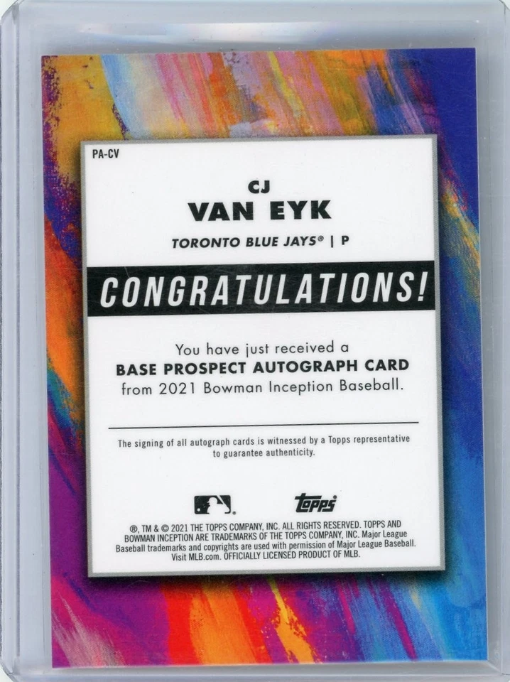 CJ Van Eyk Autograph Rookie 2021 Bowman Inception Autographs Gold #PA-CV  /25 - Image 2 of 2