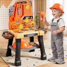 Kids Construction Tool Bench Set with Electric Drill and Realistic Tools