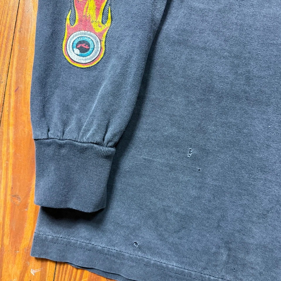 Camisa oxidada vintage para hombre talla grande negra llamas manga larga Y2K Foto 4 de 4