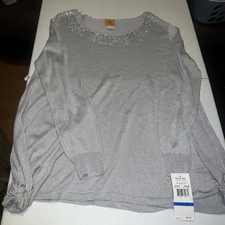 Ruby RD Sweater Weather Silver Sparkling/Beaded Knotted Sides Sweater NWT