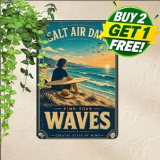 Coastal Theme Beach Surfing Metal Tin Sign Vintage Tropical Ocean Wall Decor