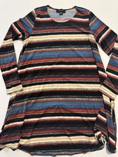 Karen Kane Striped Tunic Top Womens Large Swing Long Sleeve Multicolor USA Made