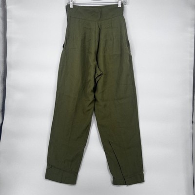 VTG Cigarette Pants Pleated Side Zip Green Indie Boho Mod Rockabilly Size 6 