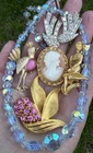 Vintage Costume Jewelry lot Rhinestone cameo brooch necklace bracelet B