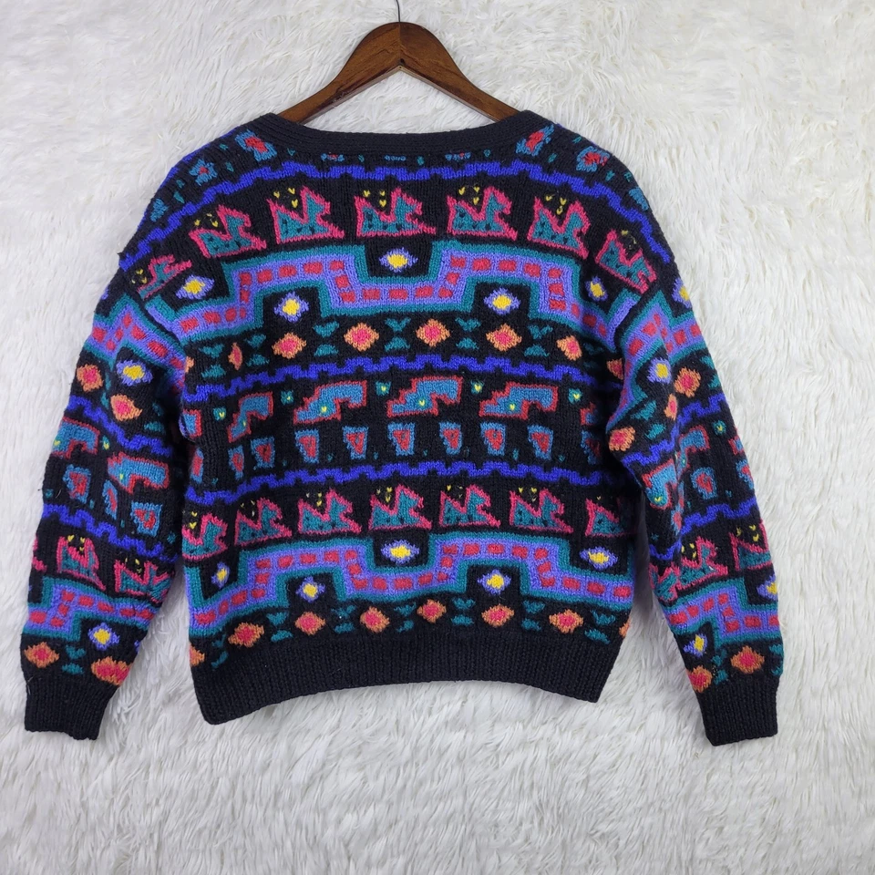 Cárdigan geométrico de colección LL Bean para mujer M 100 % lana años 80 90 suroeste cuadrado Foto 4 de 4