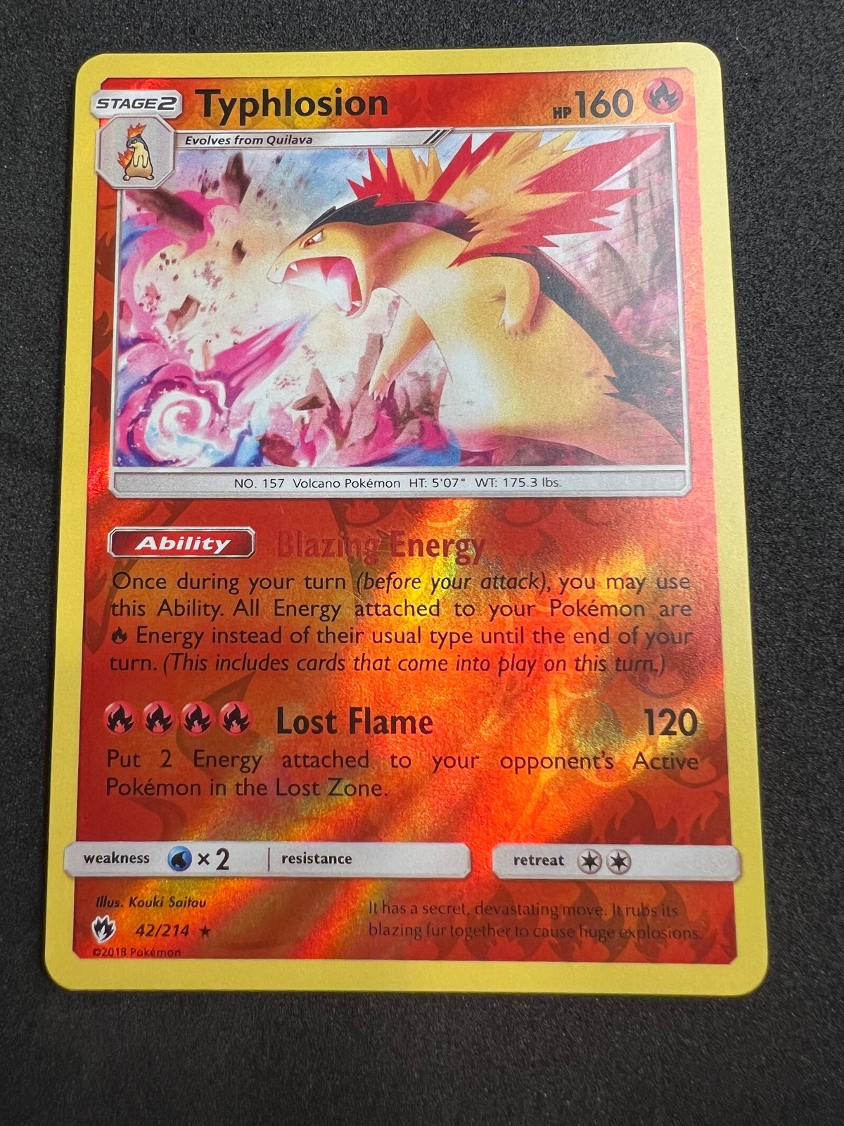 Typhlosion 42/214 Rare Lost Thunder Pokemon Reverse Holo 2018