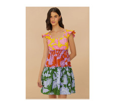 NWT Farm Rio Women S Mixed Tropical Swing 100% Cotton Mini Dress Ruffle NWT $198