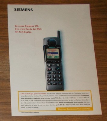 Rare Advertising Siemens S10 - The World's First Mobile Phone with Colour Display 1997