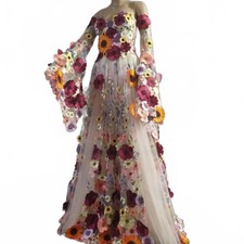 Whimsical Floral Colorful Boho Beach Wedding Dress w/Removable Sleeves Size 10