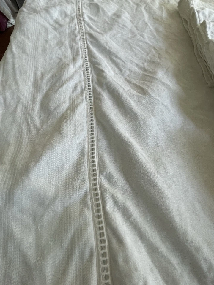 ANCIENNE NAPPE ET SERVIETTES DAMASSE LIN ET SOIE BLANCHE/7371V1 - Photo 3/4