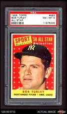 1958 Topps #493 Bob Turley All-Star Yankees CYAw PSA 8 - NM/MT