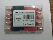 10 Copper Lug 2 AWG Gauge 3/8" Ring Wire Terminal Battery Cable Connector USA