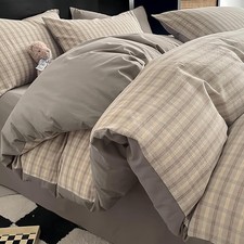 4 Pcs Plaid Duvet Cover Set-100 Cotton Grid Duvet Cover Set Queen Size,Include