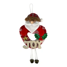 Home and Holiday Shops Heart Santa Claus Wood Joy Sign Ornament with Bells 9 In