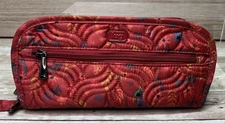 LUG Flipper Wallet Zip Around Wristlet Red Quilted Floral Design