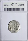 1926-S BUFFALO NICKEL  ANACS VF-20 Old Soapbox Holder