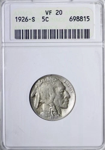 1926-S BUFFALO NICKEL  ANACS VF-20 Old Soapbox Holder