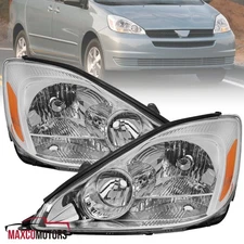 Headlights Fits 2004-2005 Toyota Sienna Halogen Type Headlamps 04-05 Left+Right