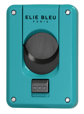 Elie Bleu Slide Button Cigar Cutter, Teal Lacquer Finish, EBC4413