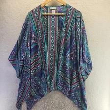 Catherines Open Cardigan Top Womens 1XWP Striped Paisley Petite Blouse