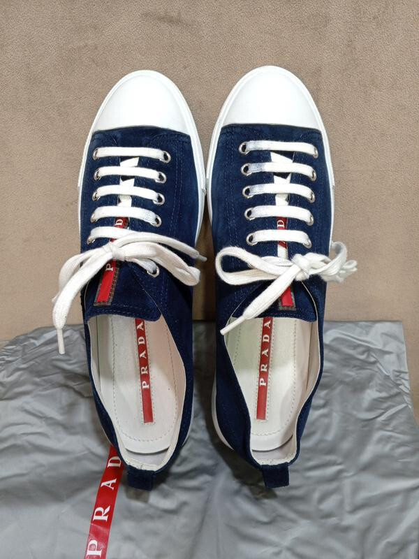 Prada Blue Suede Cap Toe Leather Sneakers Size 40 EU 26-image