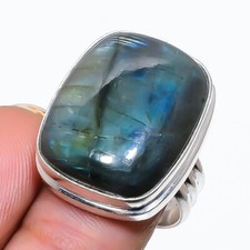 Blue Fire Labradorite Gemstone 925 Sterling Silver Jewelry Ring Size 6 US
