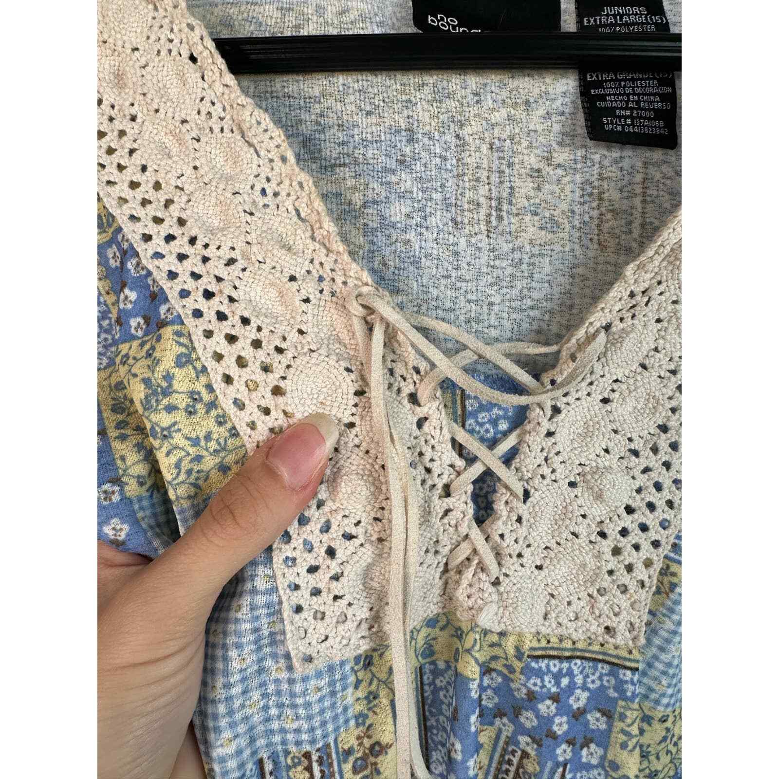 No Boundaries Patchwork Crochet Blouse Shirt Top - image 7