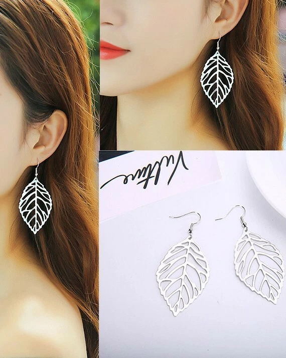 Moda Mujeres Joyería Pendientes Retro Bohemio Hoja Hueca Hojas Borla 0613 Foto 3 de 4