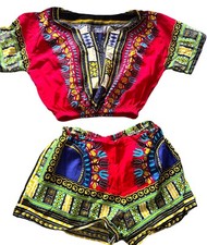 Women s Crop Top And Short Set Two Piece African Print Size Medium/Large