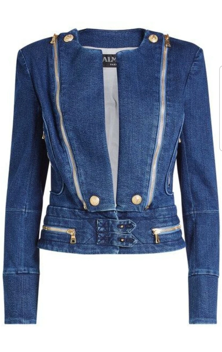 Balmain - Collarless Denim Jacket in Blue Balmain