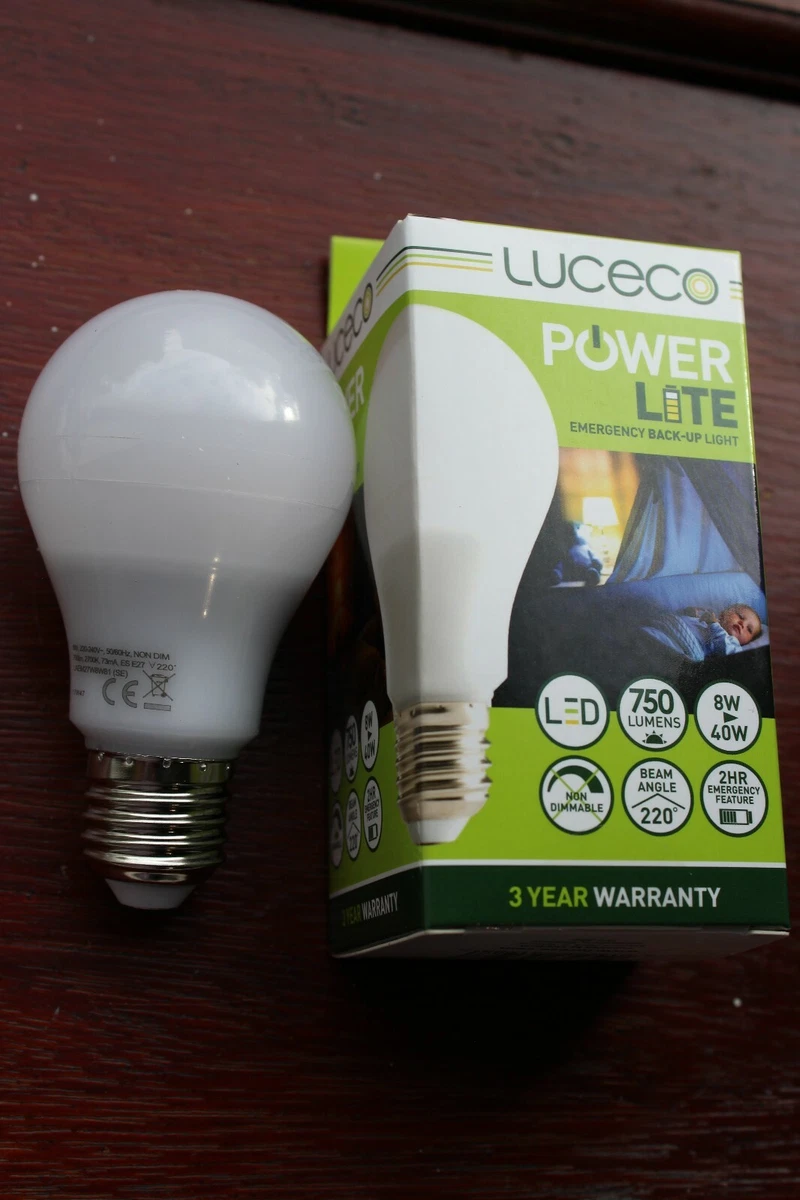 Pack 2 x Luceco LED E27 GLS Emergency Back Up Table Lamp Bulb 4w
