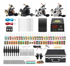 Complete Tattoo Kit 4 Pro Machine Guns 54-Ink Power Supply Foot Pedal Needles...