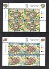 M25893 Namibia 1998 SG795/8 Shells in PLATE (1A) and IMPRINT blocks of 4. UMM
