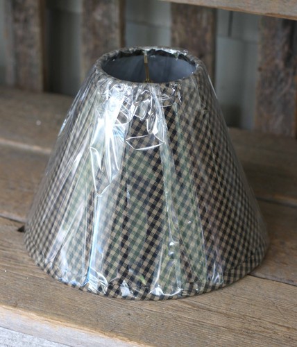 Lamp Shade 10 inch Black & Tan Gingham Check Primitive Decor Ring Clip Style - Picture 2 of 6
