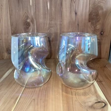 dragon glassware 2 Glasses Wine Rainbow Iridescent Dining Kitchen Home Decor