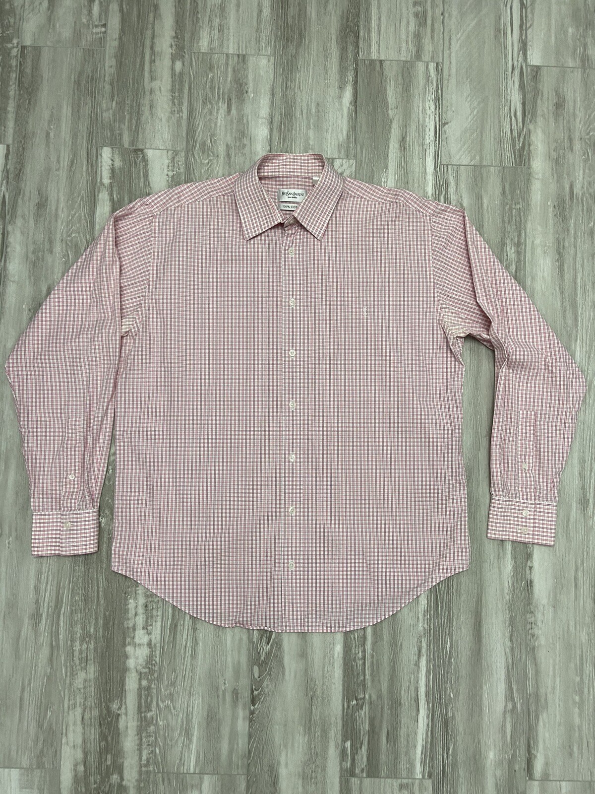 Camicia a maniche lunghe vintage YSL Yves Saint Laurent taglia L rossa a quadri abbottonati