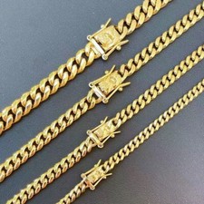 Men's Miami Cuban Link Bracelet Chain 14k Gold Plated Stainless Steel Necklace