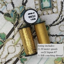 Kreinik 2 Japan thread 7 with silk couching thread goldwork embroidery